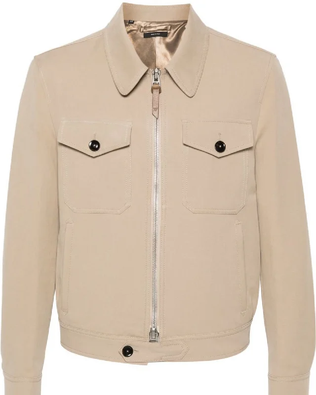 Men's leaf bold jackets-Tom Ford Mens Twill Cotton Jacket in Beige