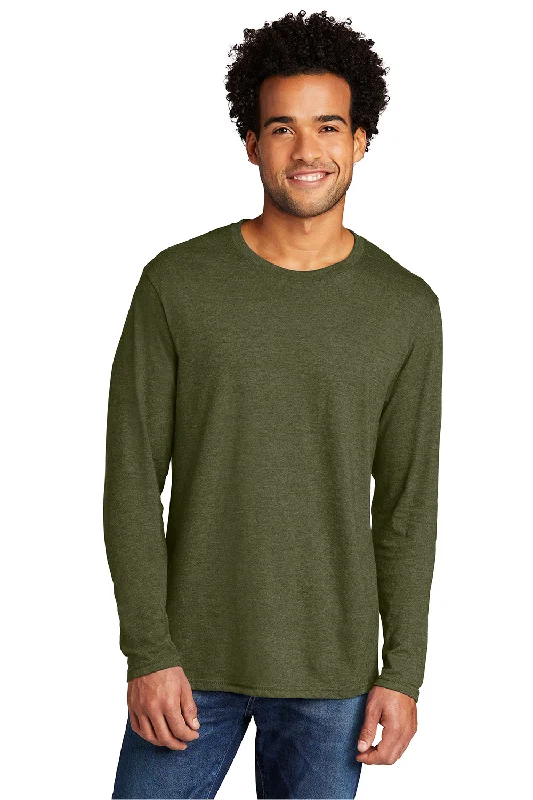 Men's short-sleeve cool breezy-linen shirt-Port & Company Mens Long Sleeve Crewneck T-Shirt - Heather Military Green