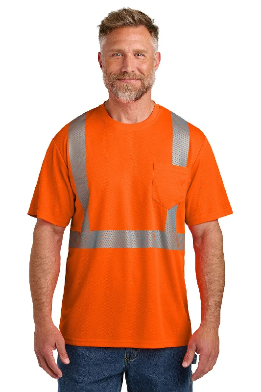 Men's short-sleeve neutral sand tee-CornerStone Mens ANSI 107 Class 2 Moisture Wicking Short Sleeve Crewneck T-Shirt w/ Pocket - Safety Orange - New