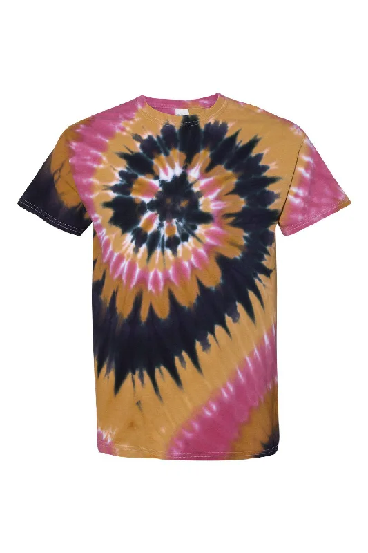 Men's short-sleeve fair-trade jute shirt-Dyenomite Mens Spiral Tie Dyed Short Sleeve Crewneck T-Shirt - Tucson - Closeout