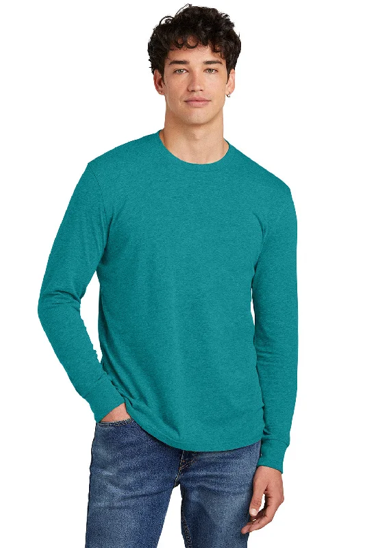 Men's short-sleeve cool rugged-urban-warm-sharp-geometric tee-District Mens Perfect Blend CVC Long Sleeve Crewneck T-Shirt - Heather Teal Blue - New