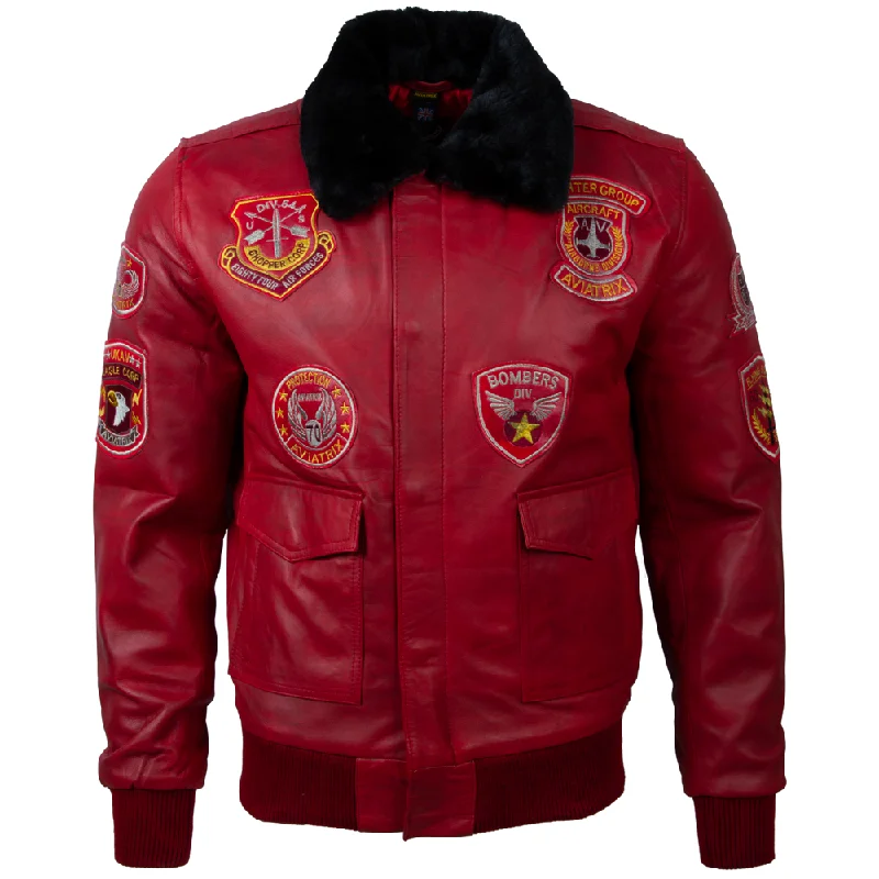 Men's trail cozy jackets-JWR3 Men's Aviator Bomber Jacket - Red