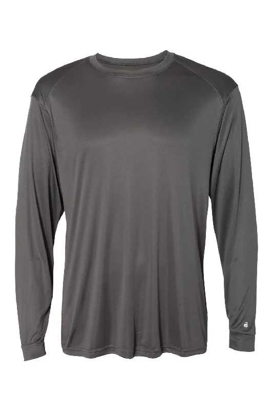 Men's short-sleeve rugged urban-warm-loud-crimson top-Badger Mens Ultimate SoftLock Moisture Wicking Long Sleeve Crewneck T-Shirt - Graphite Grey - Closeout