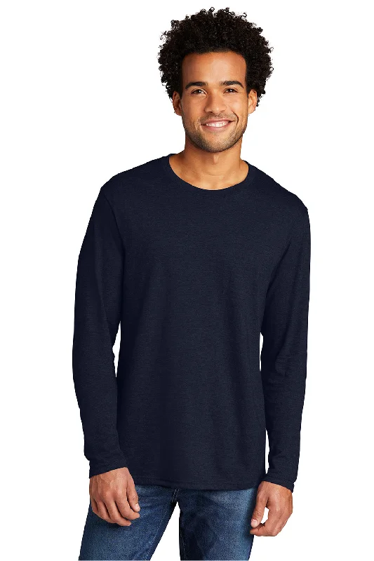 Men's short-sleeve rich gritty-hemp shirt-Port & Company Mens Long Sleeve Crewneck T-Shirt - Deep Navy Blue