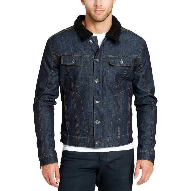 Men's gust light jackets-William Rast Mens Fleece-Collar Denim Jean Jacket