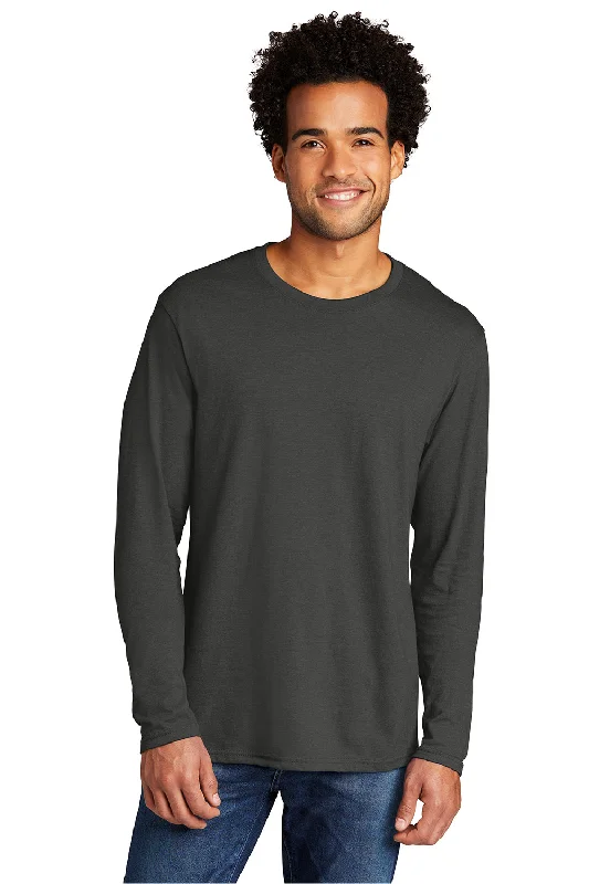 Men's short-sleeve fresh chill-blue shirt-Port & Company Mens Long Sleeve Crewneck T-Shirt - Coal Grey