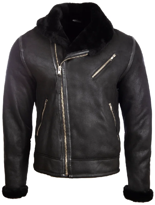 Men's brow high jackets-OBRS Men's Shearling Shawl Jacket - Black/Black