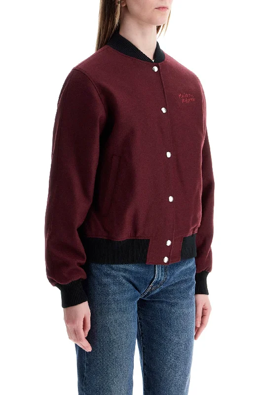 Men's span bold jackets-Maison Kitsune Men's Bordeaux Wool Teddy Jacket With Fox Embroidery