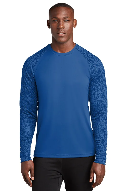 Men's short-sleeve classic angling shirt-Sport-Tek Mens Digi Camo Moisture Wicking Long Sleeve Crewneck T-Shirt - True Royal Blue