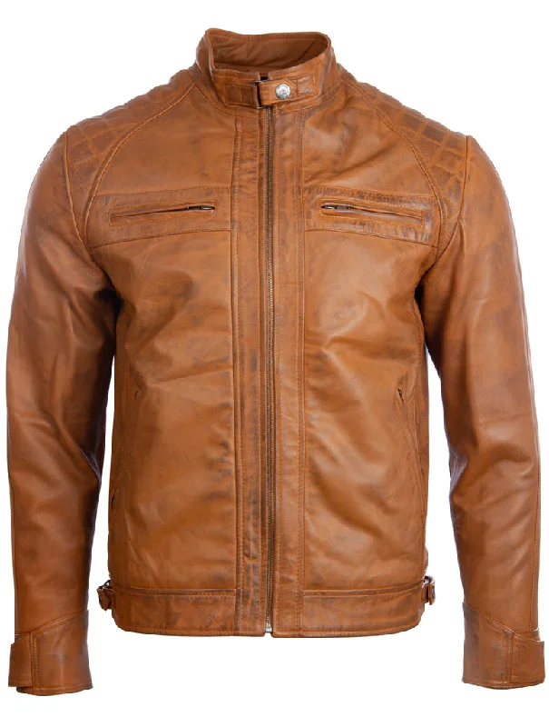 Men's howl windproof jackets-44T9 Men's Biker Jacket - Tan