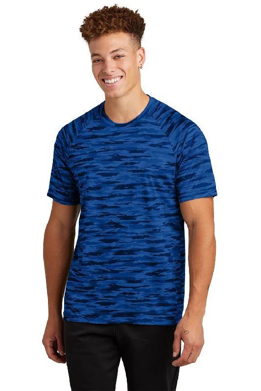 Men's short-sleeve rugged downtime shirt-Sport-Tek Mens Drift Camo Moisture Wicking Short Sleeve Crewneck T-Shirt - True Royal Blue