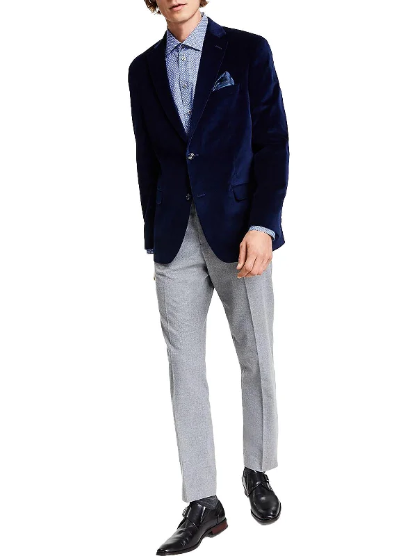 Men's leaf bold jackets-Mens Dressy Velvet Two-Button Blazer