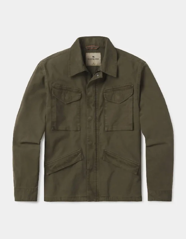 Men's fork flow jackets-Men's James Canvas Military Jacket In Dusty Olive