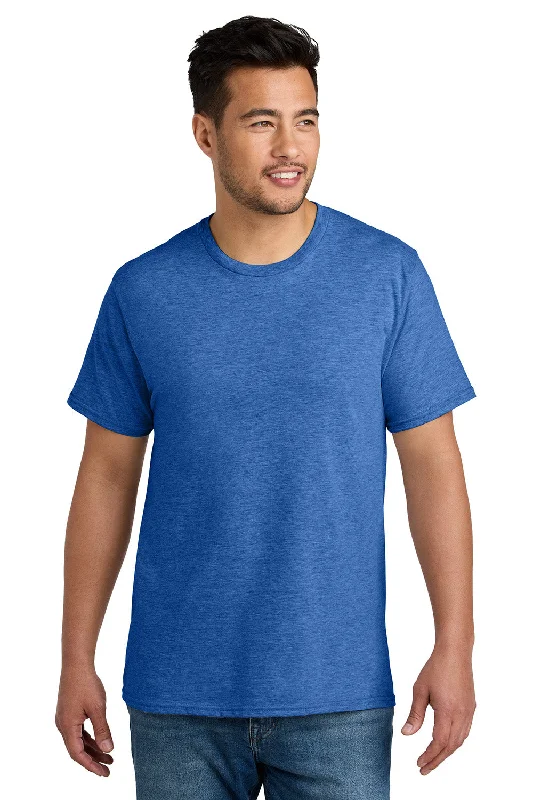 Men's short-sleeve cool rugged-urban-tough-contrast-sleeve shirt-Port & Company Mens CVC Short Sleeve Crewneck T-Shirt - Heather Royal Blue - New