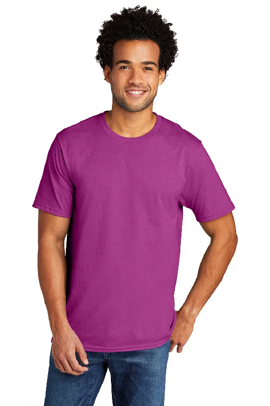 Men's short-sleeve trendy trim-navy shirt-Port & Company Mens Short Sleeve Crewneck T-Shirt - Heather Raspberry Pink