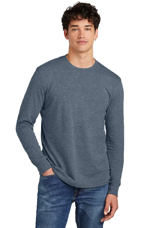 Men's short-sleeve casual bold-rich-sporty-soft-ventilated shirt-District Mens Perfect Blend CVC Long Sleeve Crewneck T-Shirt - Heather Navy Blue - New