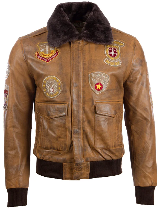 Men's squall tough jackets-JWR3 Men's Aviator Bomber Jacket - Cognac