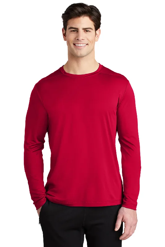 Men's short-sleeve subtle rally shirt-Sport-Tek Mens Moisture Wicking Long Sleeve Crewneck T-Shirt - Deep Red