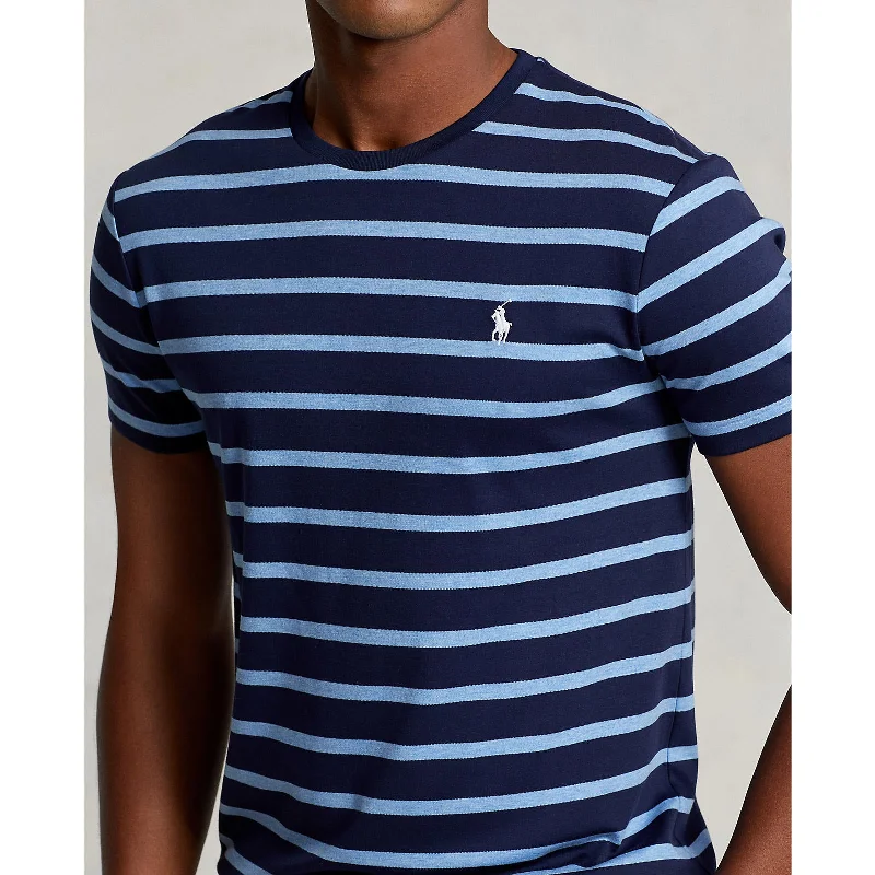 Men's short-sleeve rugged urban-warm-thick-poly tee-Custom Fit Jersey Crewneck T-Shirt - Stripe - Navy/Royal Heather