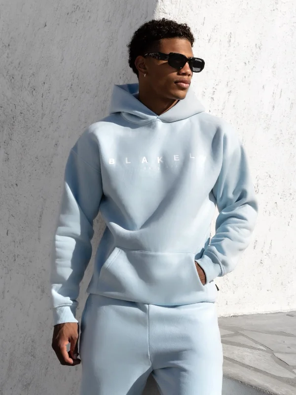 men's-hoodie-with-chest-pocket-Evolved Relaxed Hoodie - Light Blue