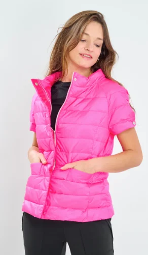 Men's seek explorer jackets-Anorak Hot Pink Short Sleeve Puffer Jacket