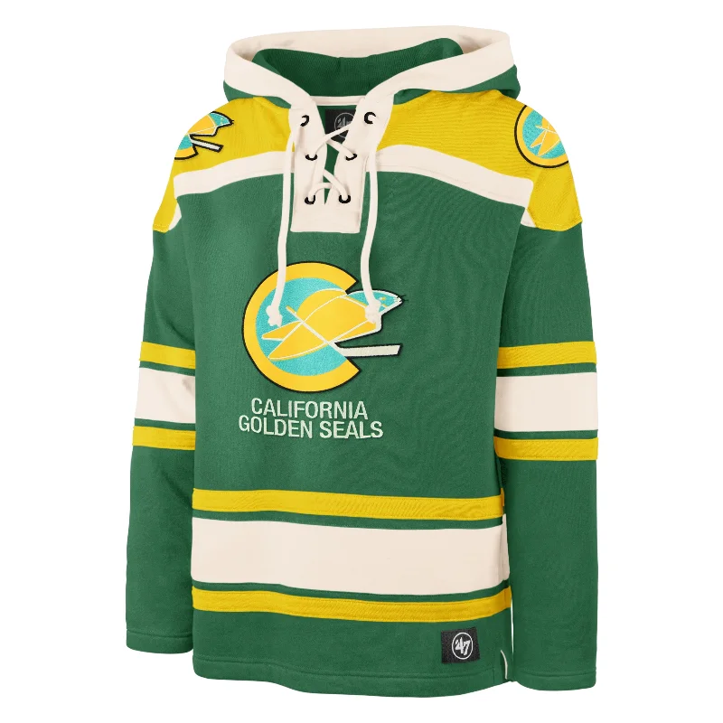 men's-hoodie-with-shark-design-CALIFORNIA GOLDEN SEALS VINTAGE SUPERIOR '47 LACER HOOD