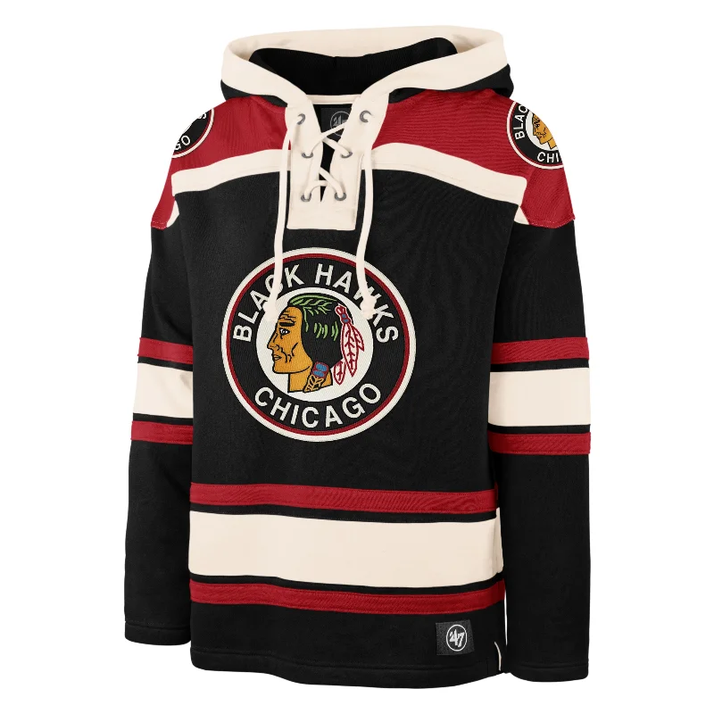 men's-hoodie-for-trivia-nights-CHICAGO BLACKHAWKS VINTAGE SUPERIOR '47 LACER HOOD