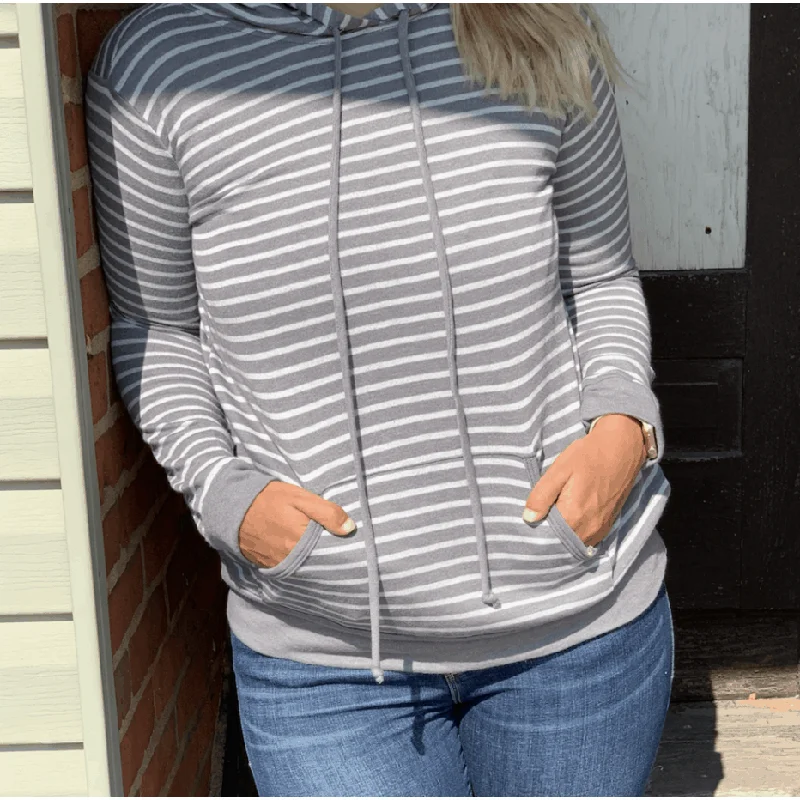 men's-hoodie-with-front-tie-Grey Striped Slub Sweatshirt