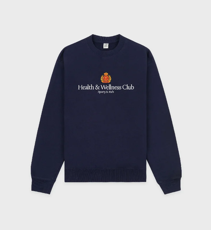 men's-hoodie-with-sleeve-print-H&W Crest Crewneck - Navy/White