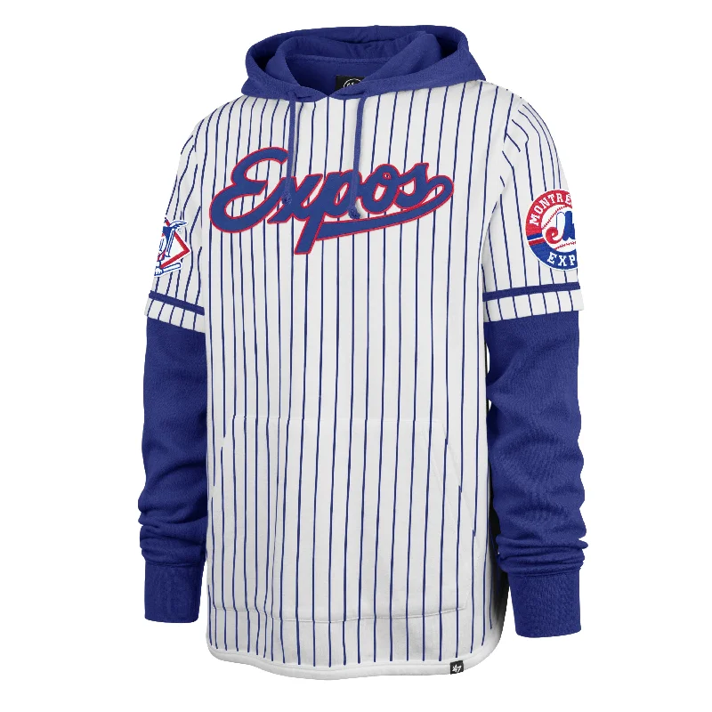 men's-hoodie-for-rock-climbing-MONTREAL EXPOS COOPERSTOWN PINSTRIPE DOUBLE HEADER '47 SHORTSTOP PULLOVER HOOD