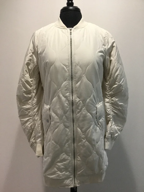 Men's scale tough jackets-Mystree Ivory Quilted Long Bomber Jacket