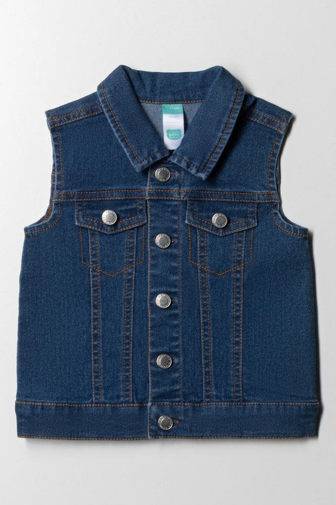 Men's knot stripe jackets-Sleeveless Denim Jacket Blue