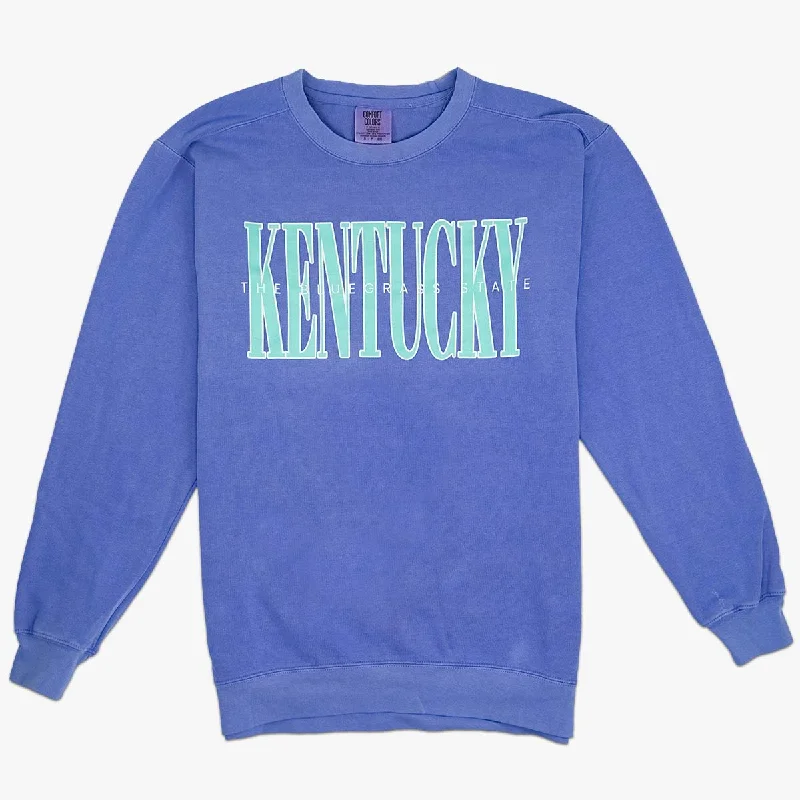 men's-hoodie-with-wide-hood-The Bluegrass State 90's Pastel Crewneck Sweatshirt (Flo Blue)