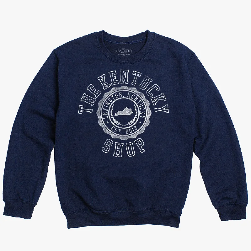 men's-hoodie-with-leopard-spots-The Vintage Seal Logo Sweatshirt (Navy)