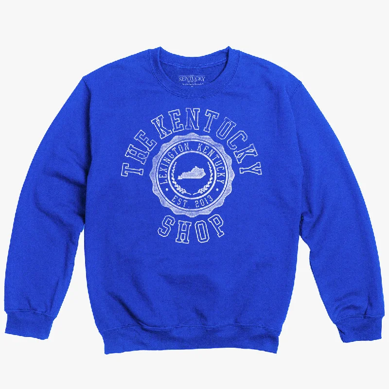 men's-hoodie-with-deep-pockets-The Vintage Seal Logo Sweatshirt (Royal)