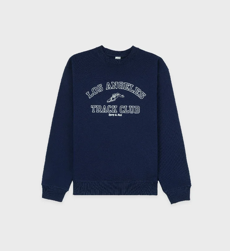 men's-hoodie-with-tree-graphic-Track Club Crewneck - Navy