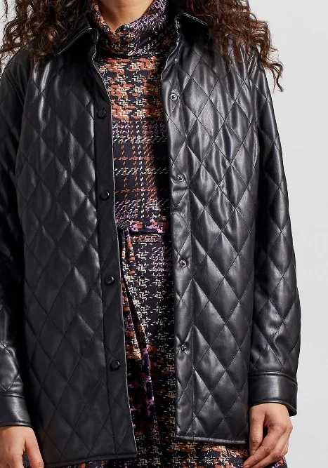 Men's lows explorer jackets-Tribal Black Quilted Snap Front PU Jacket