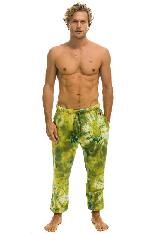 Men's short-sleeve rich sporty-subtle-calm-olive tee-HAND DYED SWEATPANTS - TIE DYE GREEN YELLOW