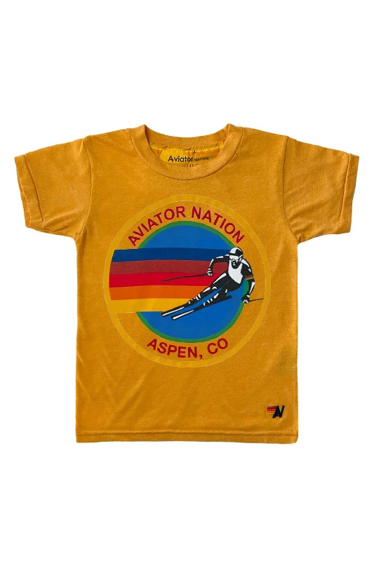 Men's short-sleeve artisanal hand-dyed top-KID'S AVIATOR NATION ASPEN TEE - GOLD