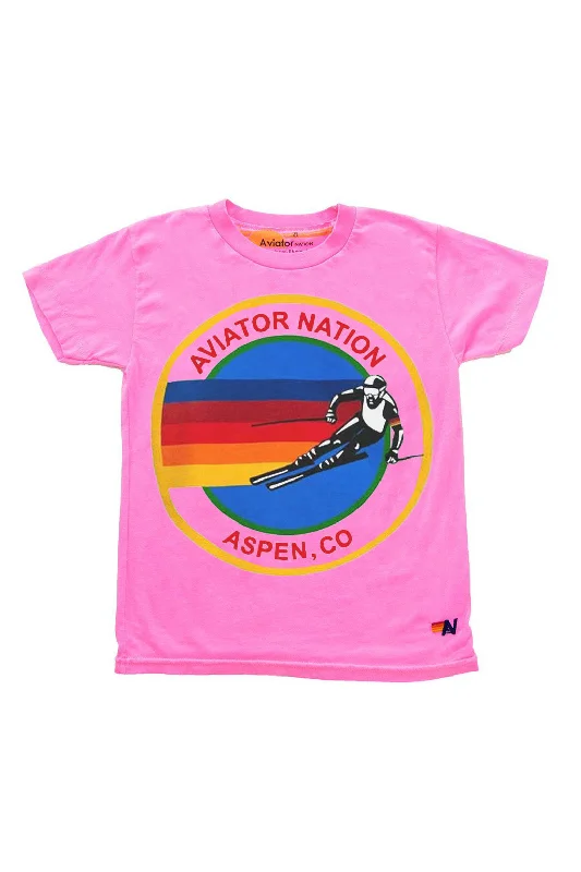 Men's short-sleeve rugged clay tee-KID'S AVIATOR NATION ASPEN TEE - NEON PINK