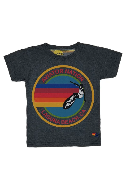 Men's short-sleeve urban warm-breathable-merino shirt-KID'S AVIATOR NATION LAGUNA BEACH TEE - CHARCOAL