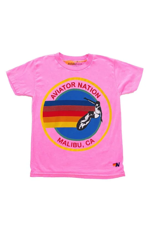 Men's short-sleeve modern vibrant-tropical-retro-chic-cranberry tee-KID'S AVIATOR NATION MALIBU TEE - NEON PINK