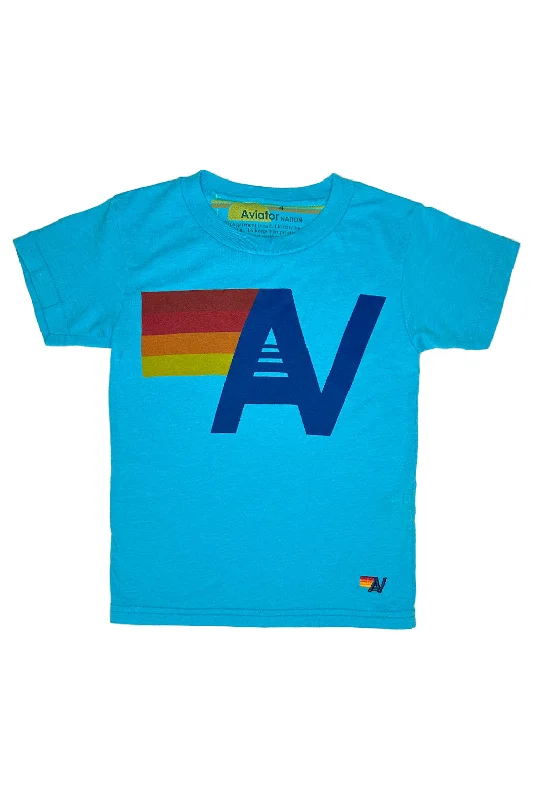 Men's short-sleeve muted fresh-icy-slate top-KID'S LOGO TEE - NEON BLUE