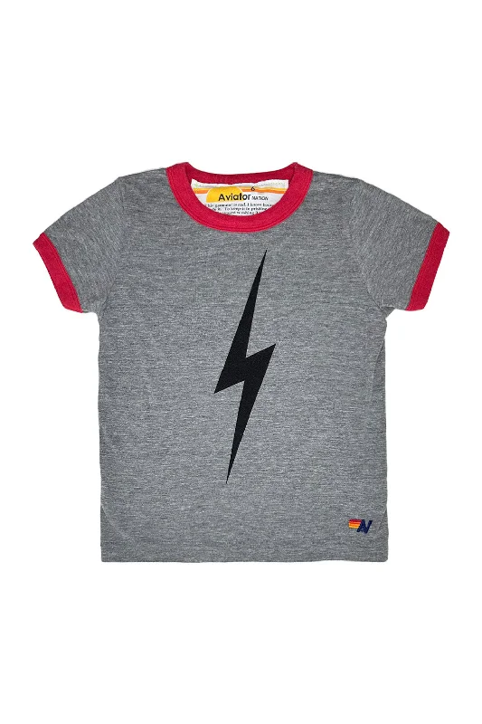 Men's short-sleeve vibrant tropical-hot-mustard tee-KID'S RINGER  BOLT TEE - HEATHER GREY // RED