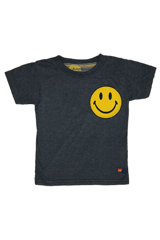 Men's short-sleeve bright deep-classic-fluid-yellow tee-KID'S SMILEY 2 TEE - CHARCOAL