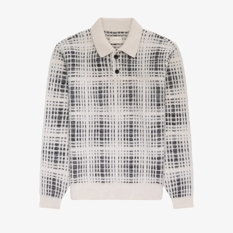 Long-Sleeve Shadow Plaid Polo