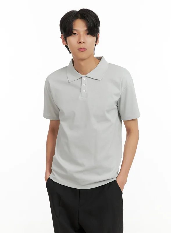 Men's short-sleeve tough contrast-sleeve shirt-Men's Basic Polo Shirt IY402