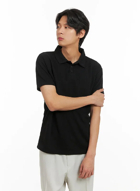 Men's short-sleeve casual bold-rich-sporty-edgy-black tee-Men's Basic Short Sleeve Polo Shirt (Black) IY424