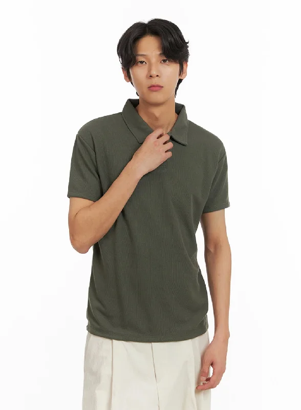 Men's short-sleeve trendy sienna top-Men's Basic Short Sleeve Polo Shirt (Dark Green) IY416