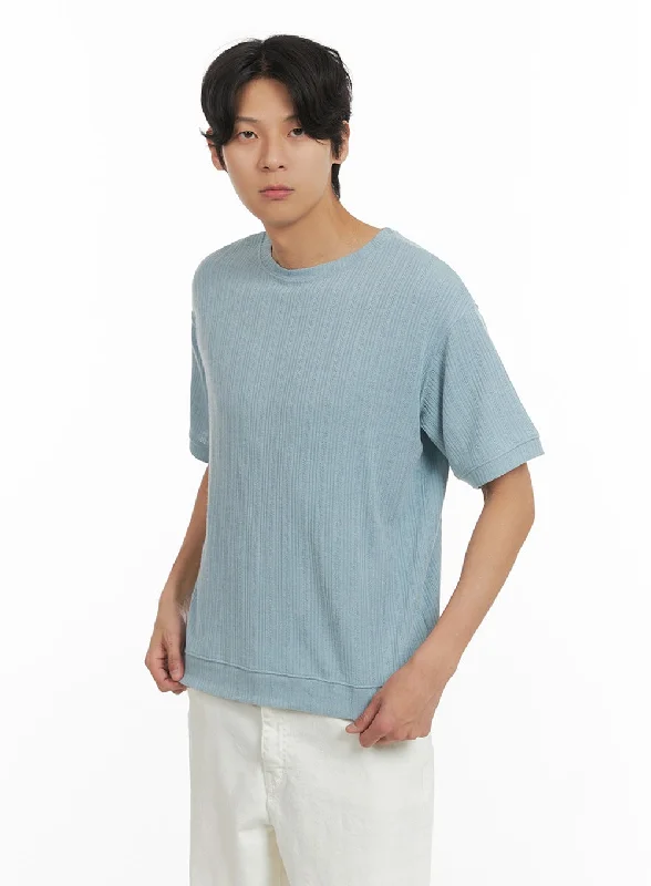 Men's short-sleeve snug monochrome shirt-Men's Breezy Stripe T-Shirt (Light Blue) IY402